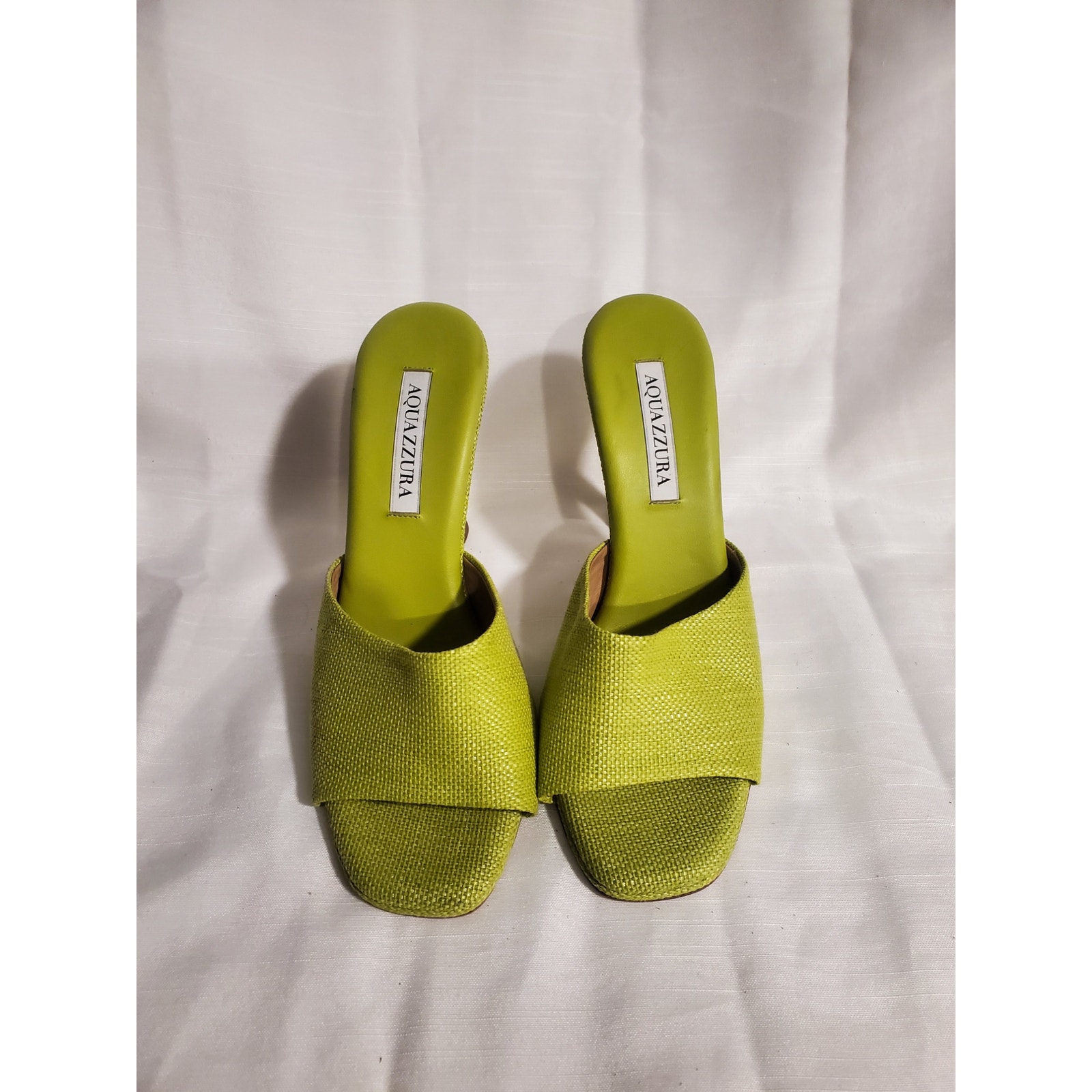 Aquazzura Violette 95 Canvas And Leather Mules - Green. S39